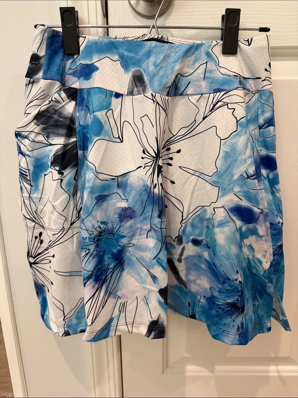 Terry Blue Floral Performance Skort with Built-In Bike Shorts